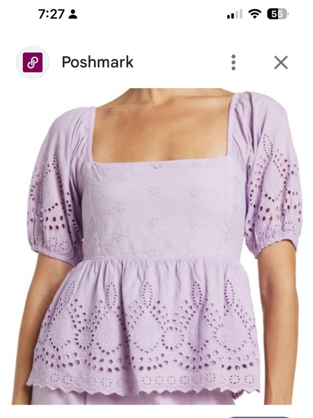 Walter Baker Lavender Eyelet Square-Neck Peplum Top